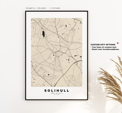 Solihull Map Print - Minimalist City Map Poster - Map Art - UK - Solihull Print - Solihull Poster - Different Colours Available