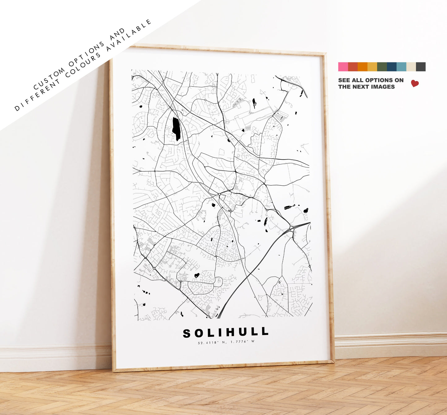 Solihull Map Print - Minimalist City Map Poster - Map Art - UK - Solihull Print - Solihull Poster - Different Colours Available