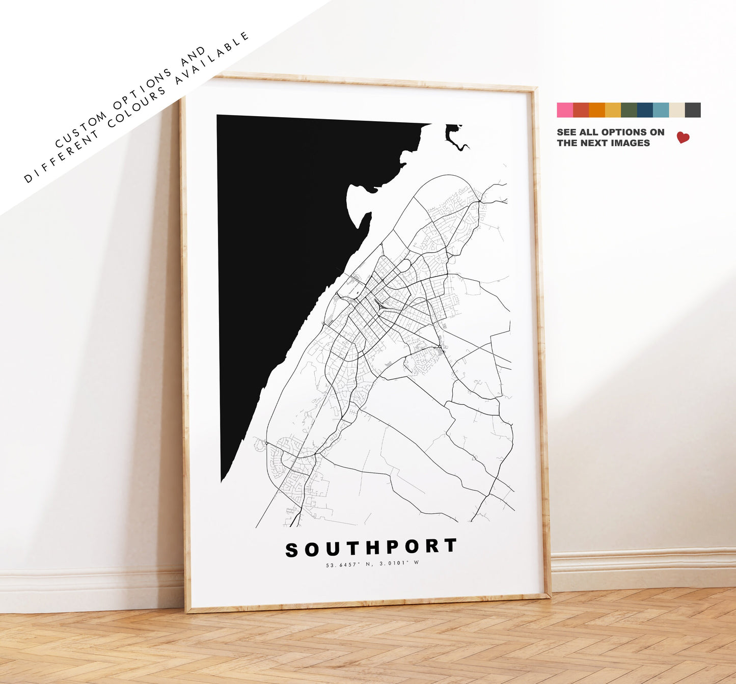 Southport Map Print - Minimalist City Map Poster - Map Art - UK - Southport Print - Southport Poster - Different Colours Available