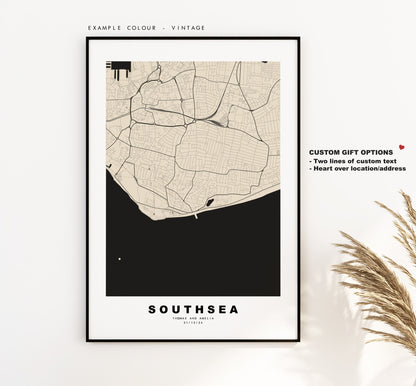 Southsea Map Print - Minimalist City Map Poster - Map Art - UK - Southsea Print - Southsea Poster - Different Colours Available