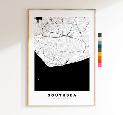 Southsea Map Print - Minimalist City Map Poster - Map Art - UK - Southsea Print - Southsea Poster - Different Colours Available