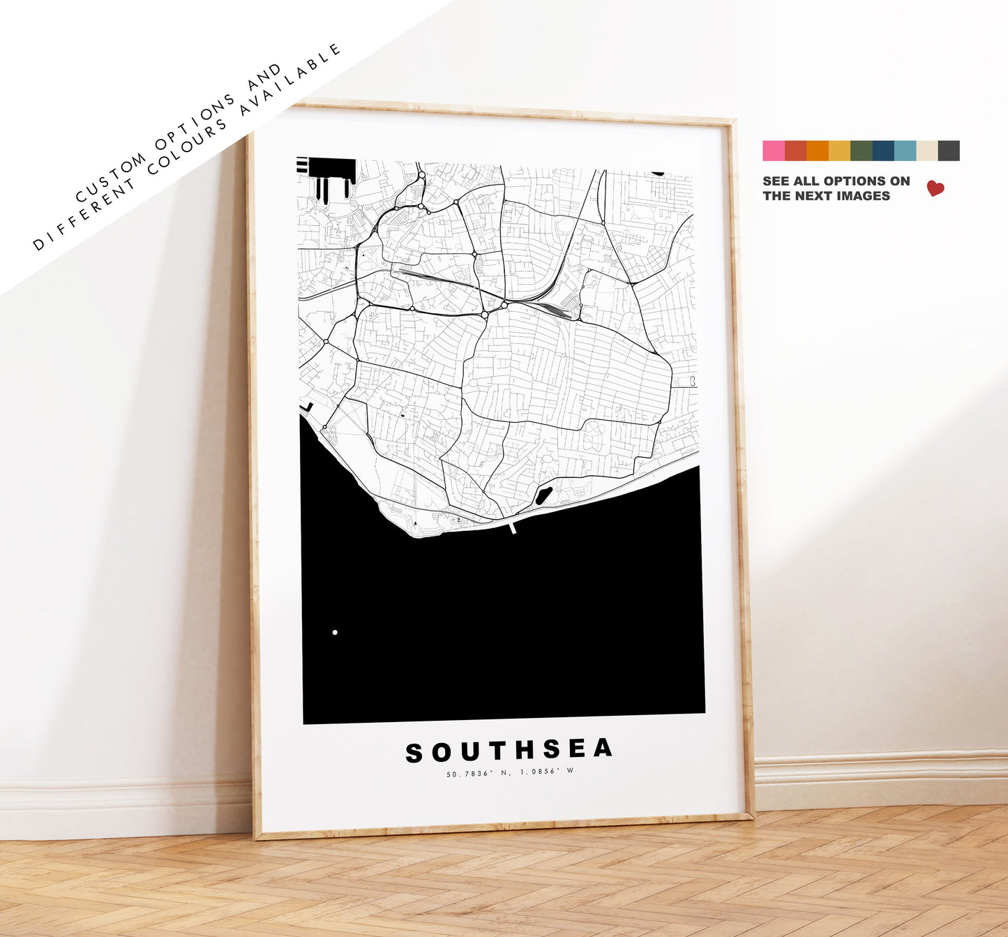 Southsea Map Print - Minimalist City Map Poster - Map Art - UK - Southsea Print - Southsea Poster - Different Colours Available