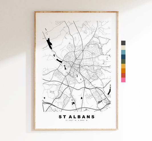 St Albans Map Print - Minimalist City Map Poster - Map Art - UK - St Albans Print - St Albans Poster - Different Colours Available