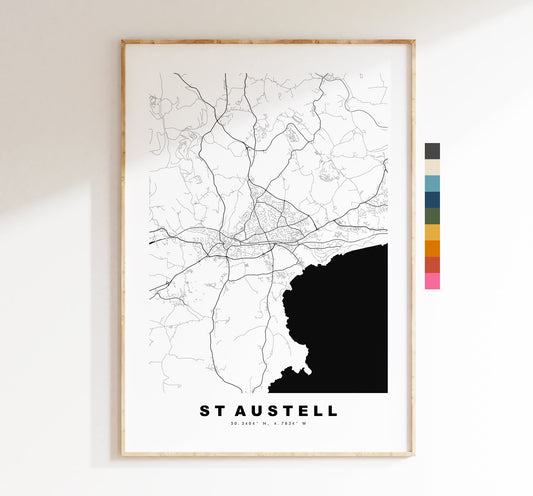 St Austell Map Print - Minimalist City Map Poster - Map Art - UK - St Austell Print - St Austell Poster - Different Colours Available