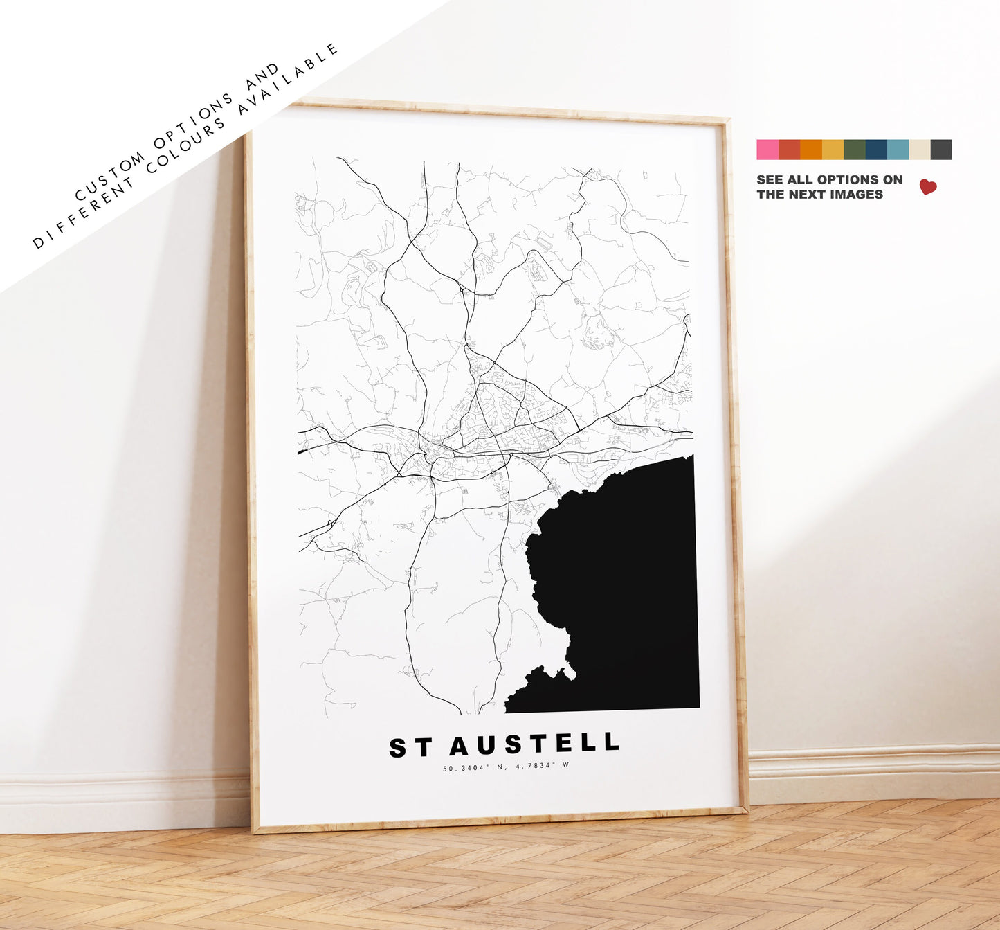 St Austell Map Print - Minimalist City Map Poster - Map Art - UK - St Austell Print - St Austell Poster - Different Colours Available