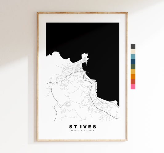 St Ives Map Print - Minimalist City Map Poster - Map Art - UK - St Ives Print - St Ives Poster - Different Colours Available