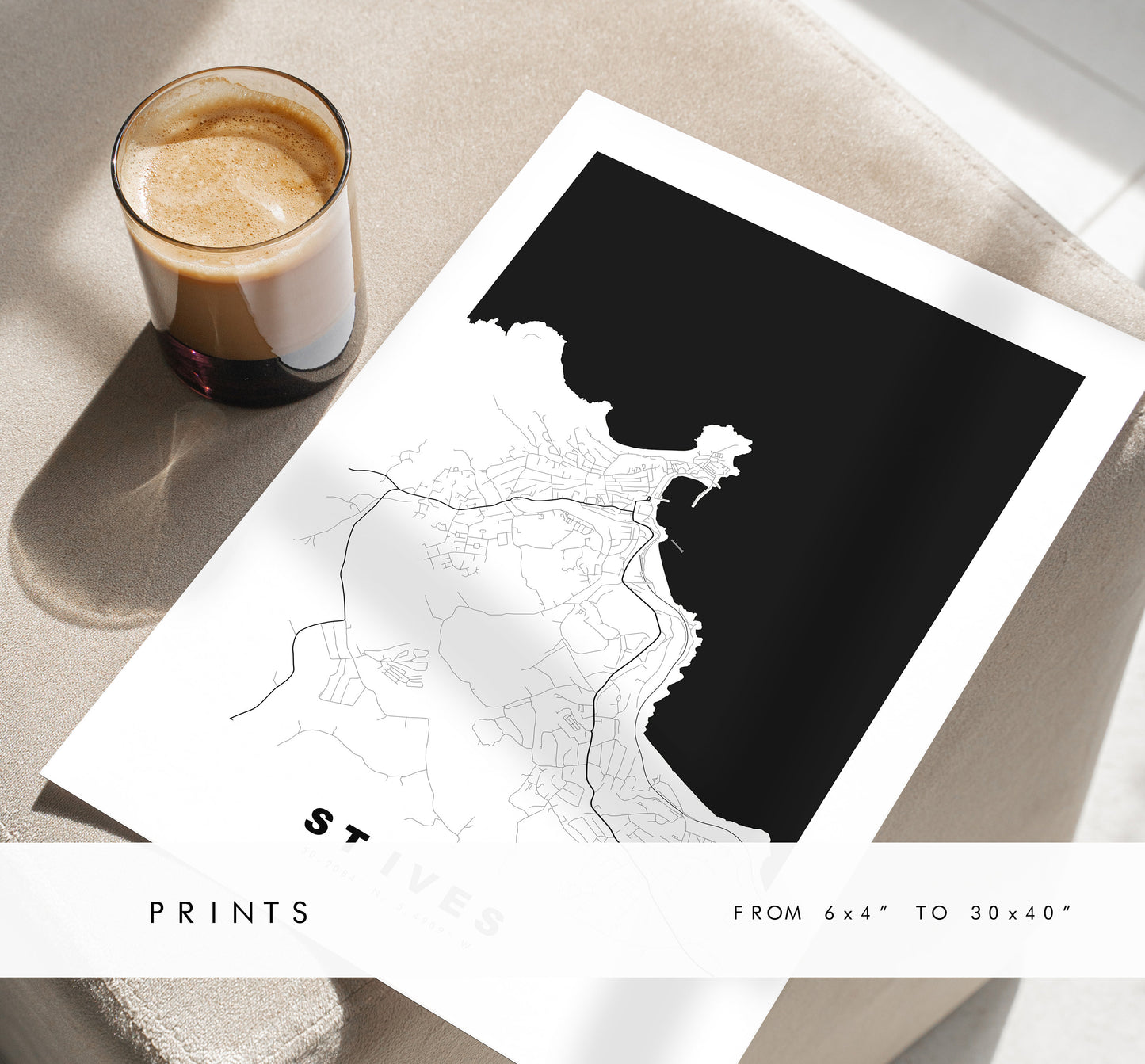 St Ives Map Print - Minimalist City Map Poster - Map Art - UK - St Ives Print - St Ives Poster - Different Colours Available