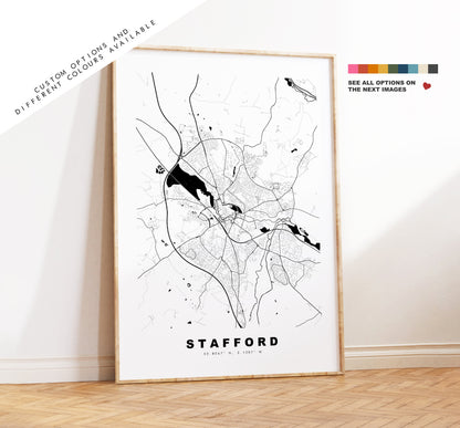 Stafford Map Print - Minimalist City Map Poster - Map Art - UK - Stafford Print - Stafford Poster - Different Colours Available