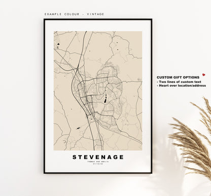 Stevenage Map Print - Minimalist City Map Poster - Map Art - UK - Stevenage Print - Stevenage Poster - Different Colours Available