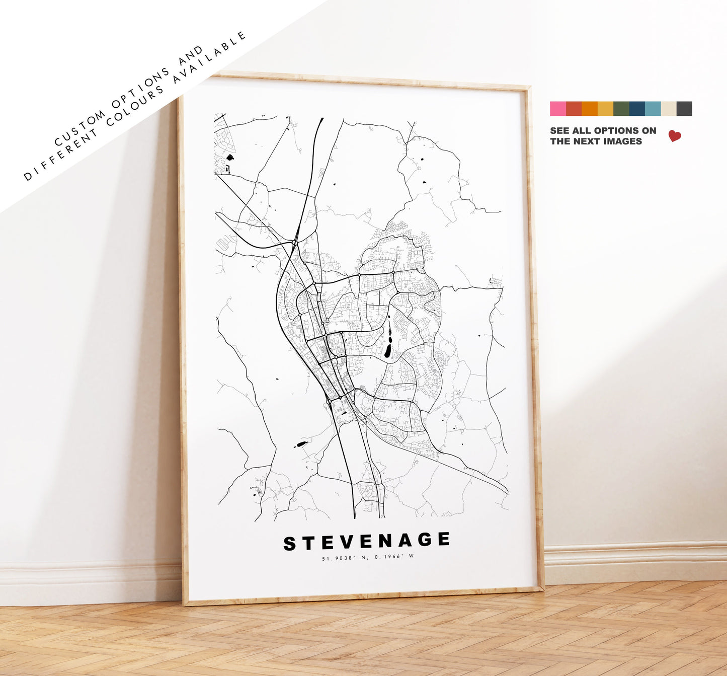 Stevenage Map Print - Minimalist City Map Poster - Map Art - UK - Stevenage Print - Stevenage Poster - Different Colours Available