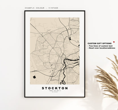 Stockton Map Print - Minimalist City Map Poster - Map Art - UK - Stockton Print - Stockton on Tees Poster - Different Colours Available