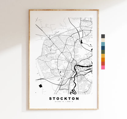 Stockton Map Print - Minimalist City Map Poster - Map Art - UK - Stockton Print - Stockton on Tees Poster - Different Colours Available