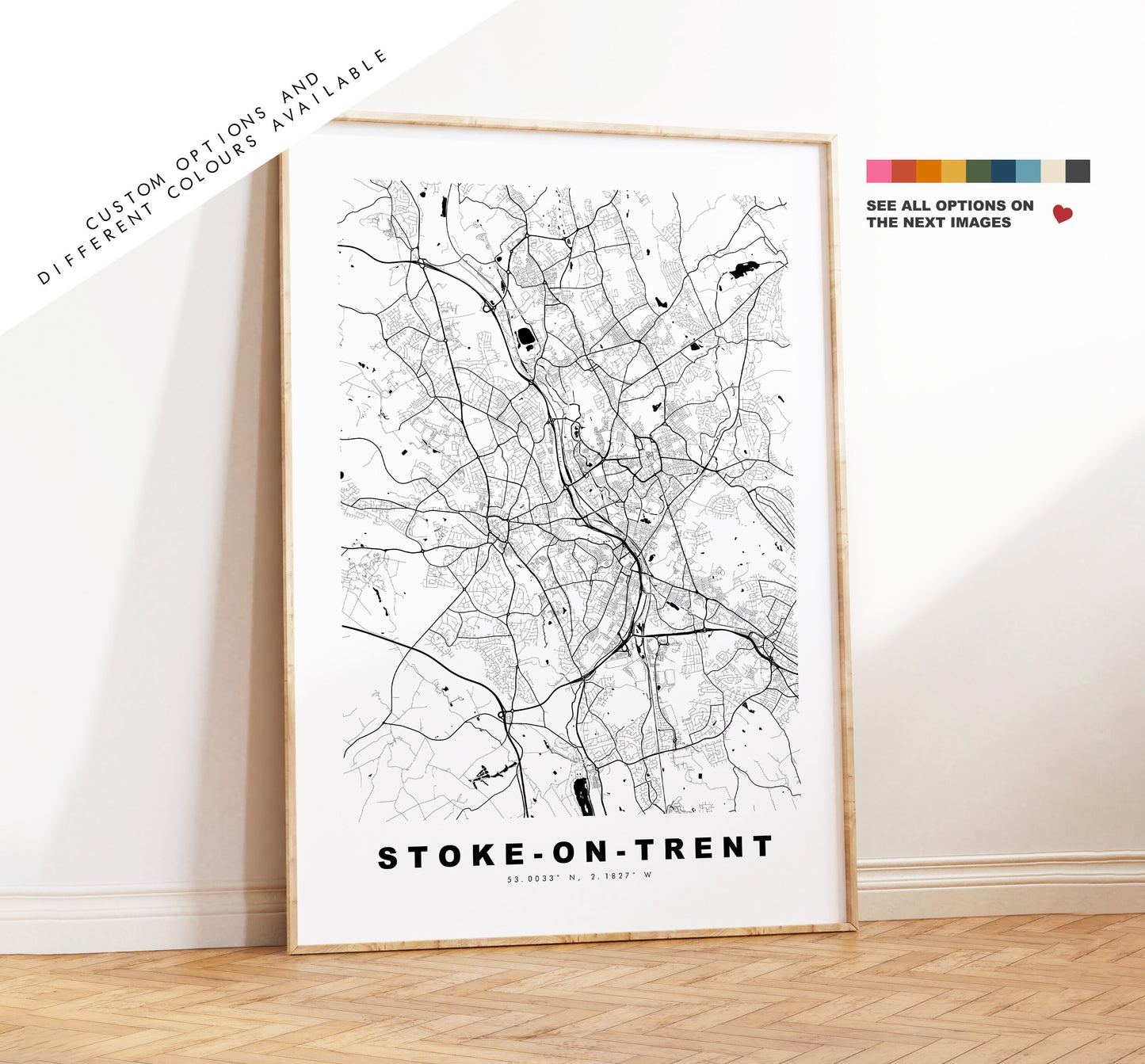 Stoke Map Print - Minimalist City Map Poster - Map Art - UK - Stoke on Trent Print - Stoke Poster - Different Colours Available