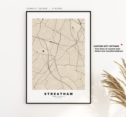 Streatham Map Print - Minimalist City Map Poster - Map Art - UK - Streatham Print - Streatham Poster - Different Colours Available