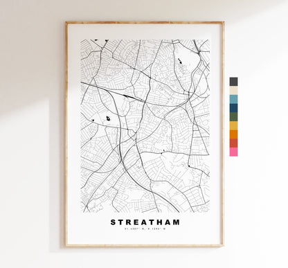 Streatham Map Print - Minimalist City Map Poster - Map Art - UK - Streatham Print - Streatham Poster - Different Colours Available