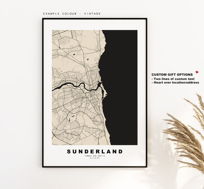 Sunderland Map Print - Minimalist City Map Poster - Map Art - UK - Sunderland Print - Sunderland Poster - Different Colours Available