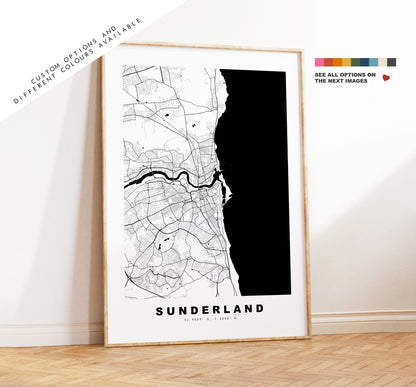 Sunderland Map Print - Minimalist City Map Poster - Map Art - UK - Sunderland Print - Sunderland Poster - Different Colours Available