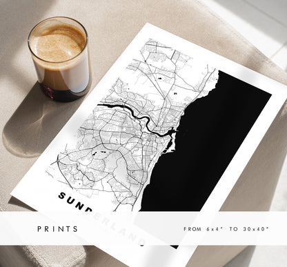 Sunderland Map Print - Minimalist City Map Poster - Map Art - UK - Sunderland Print - Sunderland Poster - Different Colours Available