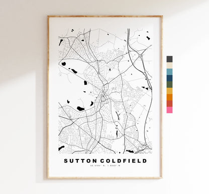 Sutton Coldfield Map Print - Minimalist City Map Poster - Map Art - UK - Sutton Print - Sutton Poster - Different Colours Available