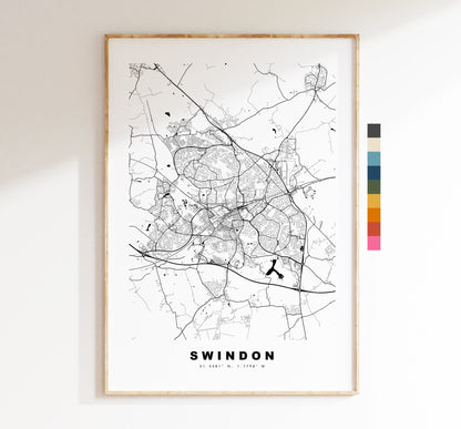 Swindon Map Print - Minimalist City Map Poster - Map Art - UK - Swindon Print - Swindon Poster - Different Colours Available