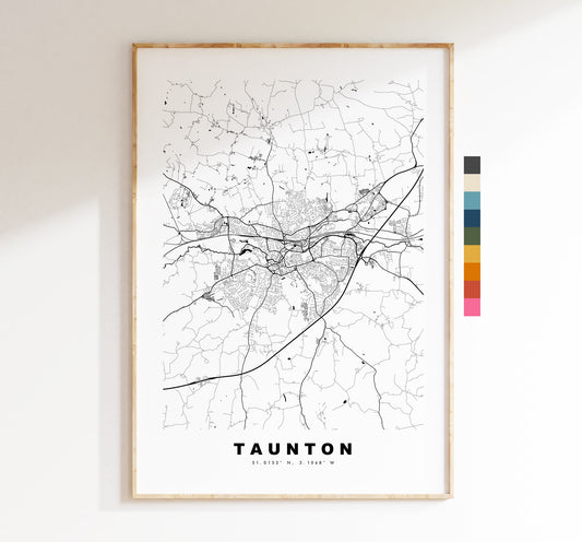 Taunton Map Print - Minimalist City Map Poster - Map Art - UK - Taunton Print - Taunton Poster - Different Colours Available