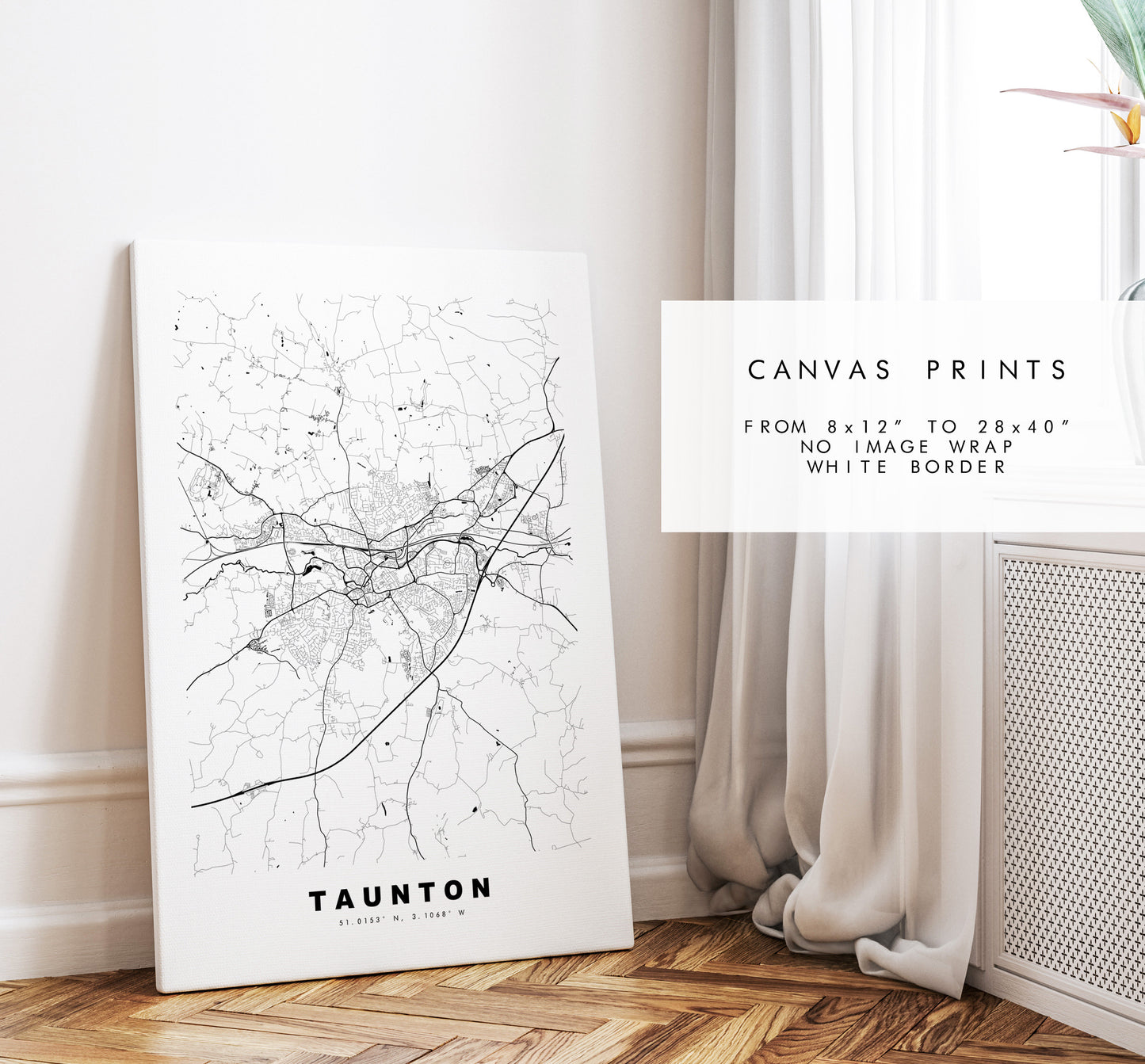 Taunton Map Print - Minimalist City Map Poster - Map Art - UK - Taunton Print - Taunton Poster - Different Colours Available