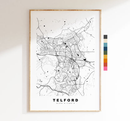 Telford Map Print - Minimalist City Map Poster - Map Art - UK - Telford Print - Telford Poster - Different Colours Available