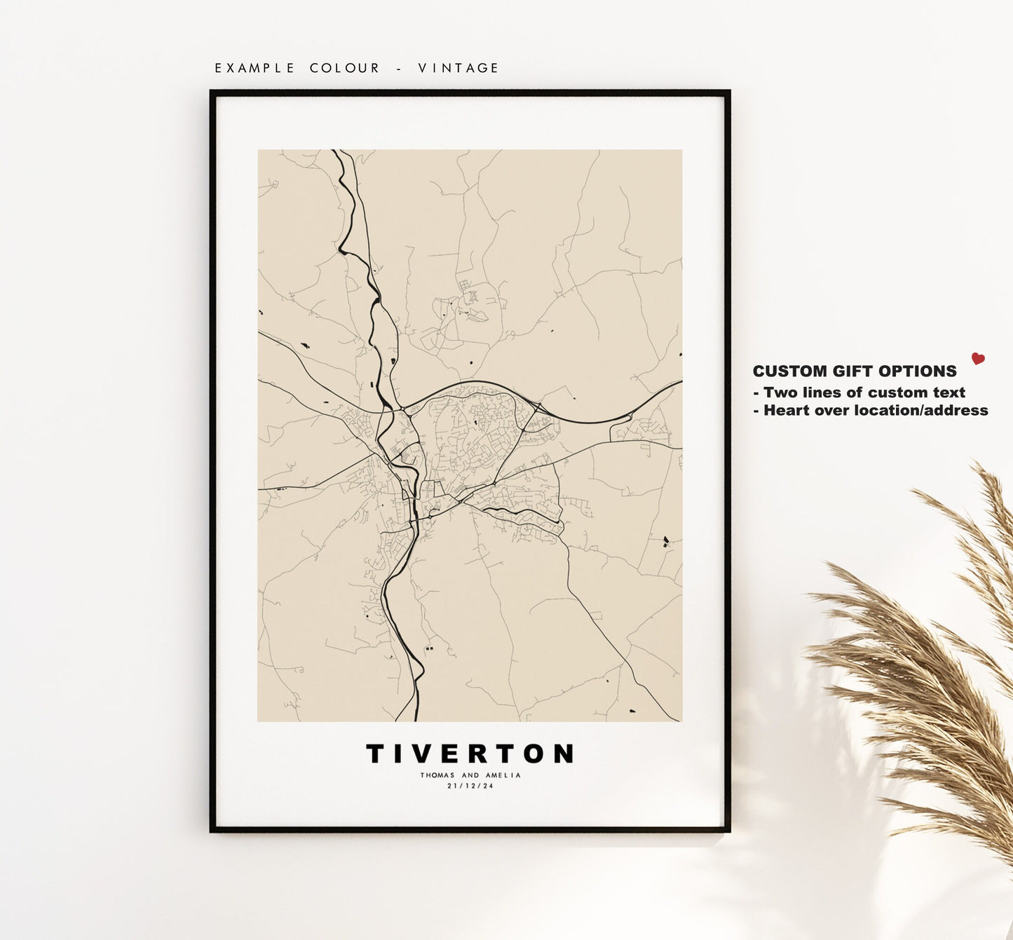 Tiverton Map Print - Minimalist City Map Poster - Map Art - UK - Tiverton Print - Tiverton Poster - Different Colours Available