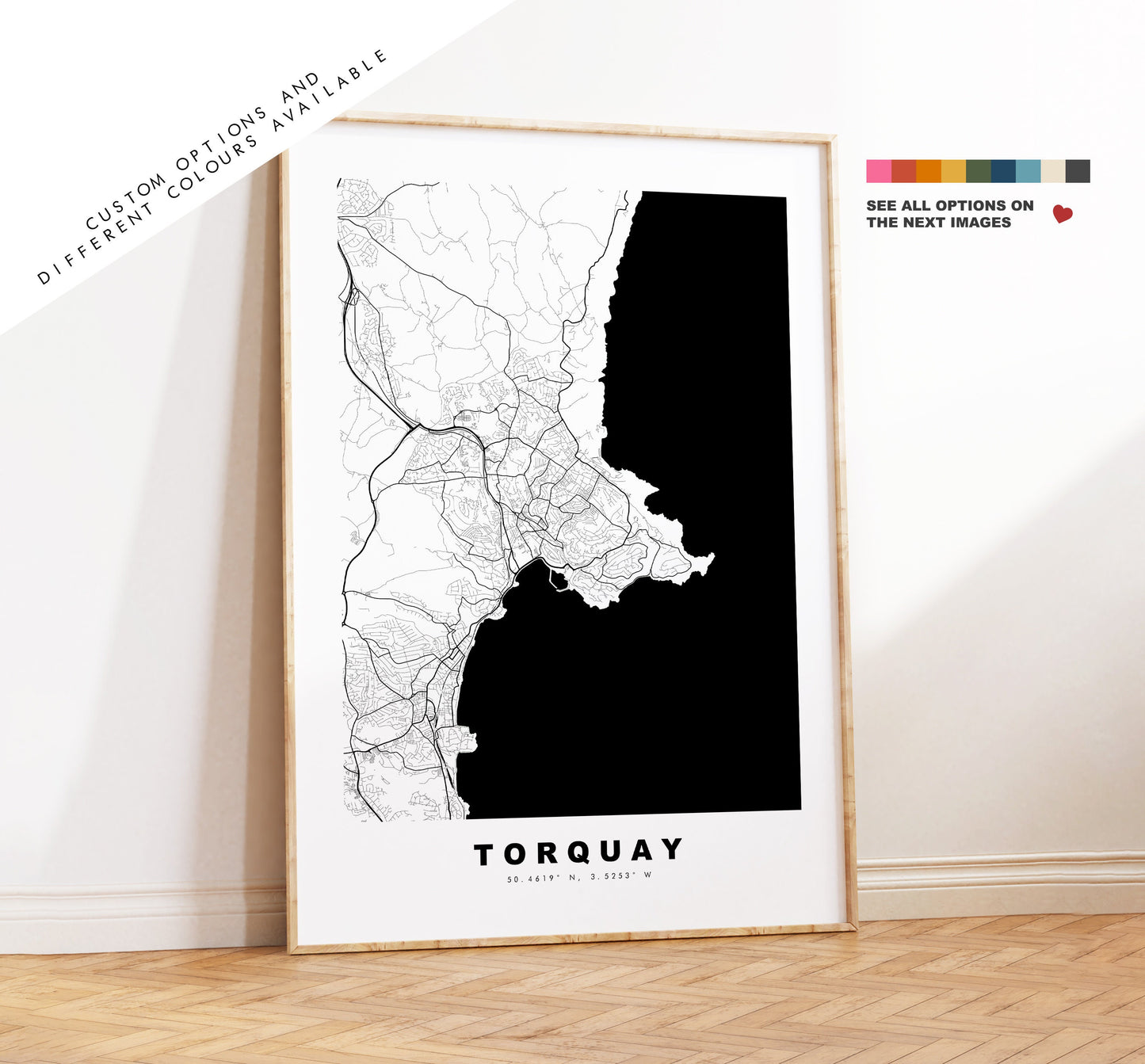 Torquay Map Print - Minimalist City Map Poster - Map Art - UK - Torquay Print - Torquay Poster - Different Colours Available