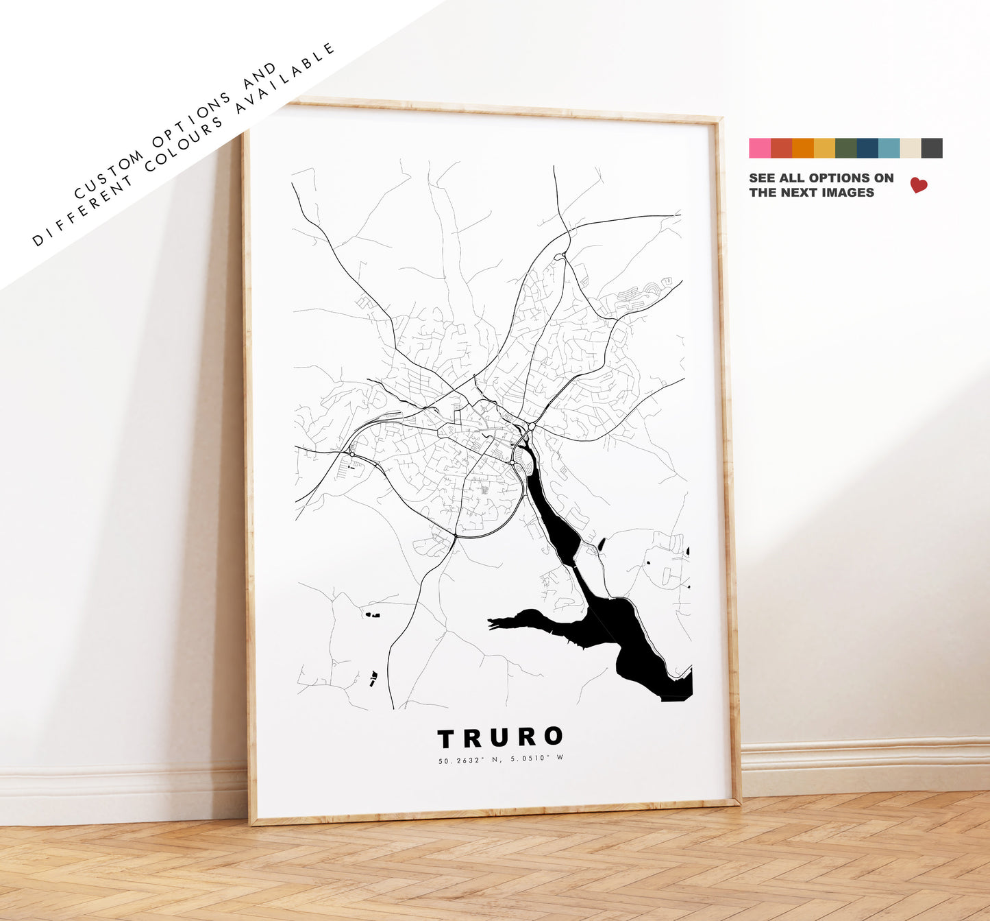 Truro Map Print - Minimalist City Map Poster - Map Art - UK - Truro Print - Truro Poster - Different Colours Available