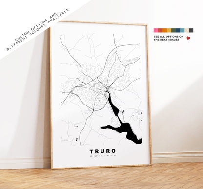 Truro Map Print - Minimalist City Map Poster - Map Art - UK - Truro Print - Truro Poster - Different Colours Available