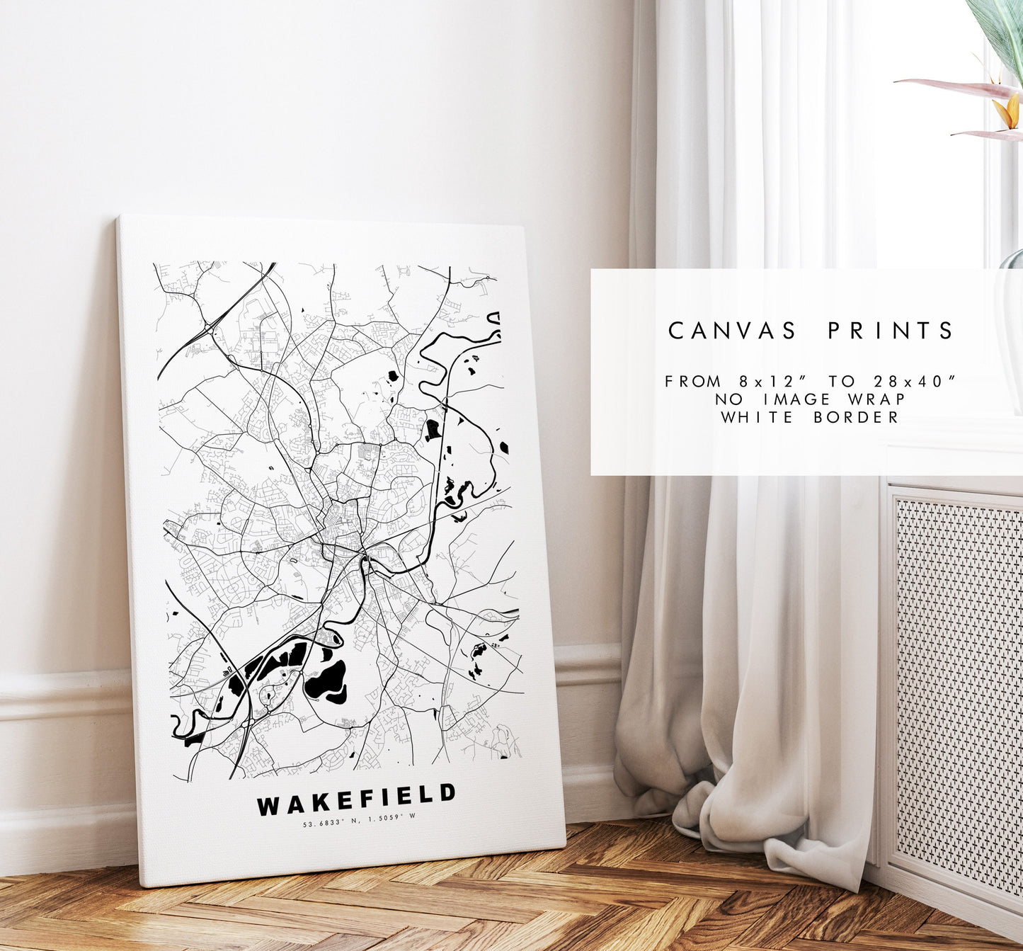 Wakefield Map Print - Minimalist City Map Poster - Map Art - UK - Wakefield Print - Wakefield Poster - Different Colours Available