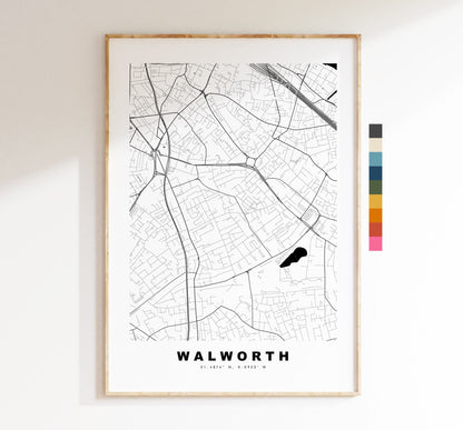 Walworth Map Print - Minimalist City Map Poster - Map Art - UK - Walworth Print - Walworth Poster - Different Colours Available