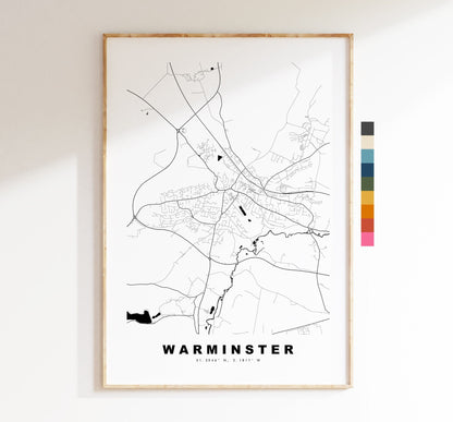 Warminster Map Print - Minimalist City Map Poster - Map Art - UK - Warminster Print - Warminster Poster - Different Colours Available