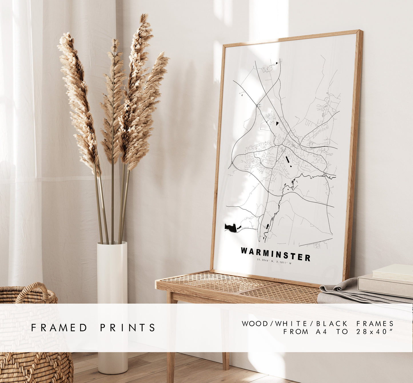 Warminster Map Print - Minimalist City Map Poster - Map Art - UK - Warminster Print - Warminster Poster - Different Colours Available