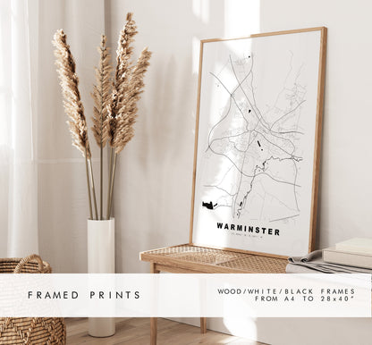 Warminster Map Print - Minimalist City Map Poster - Map Art - UK - Warminster Print - Warminster Poster - Different Colours Available