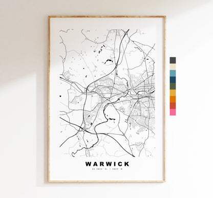 Warwick Map Print - Minimalist City Map Poster - Map Art - UK - Warwick Print - Warwick Poster - Different Colours Available