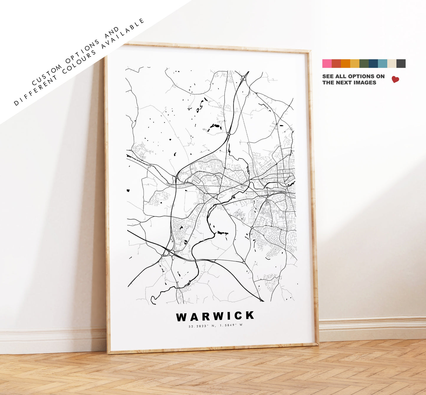 Warwick Map Print - Minimalist City Map Poster - Map Art - UK - Warwick Print - Warwick Poster - Different Colours Available