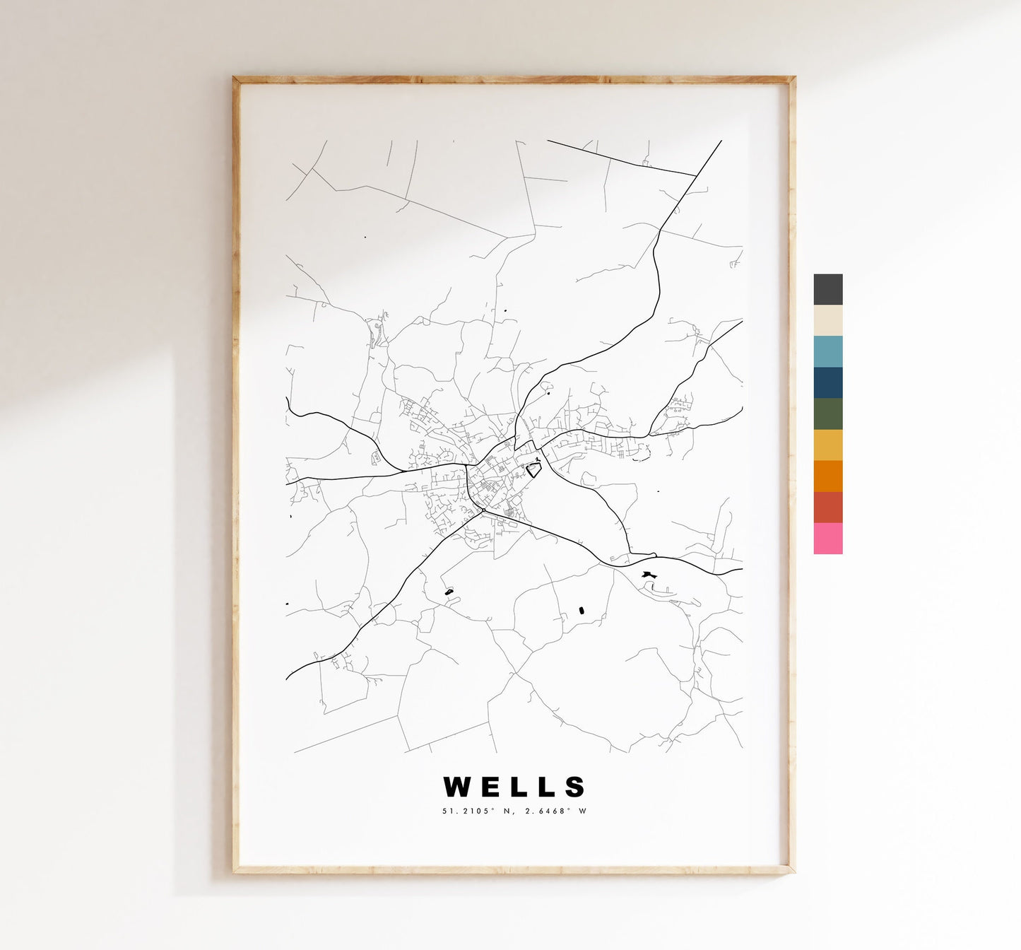 Wells Map Print - Minimalist City Map Poster - Map Art - UK - Wells Print - Wells Poster - Different Colours Available