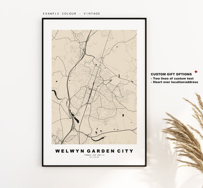 Welwyn Garden City Map Print - Minimalist City Map Poster - Map Art - UK - Welwyn Print - Welwyn Poster - Different Colours Available