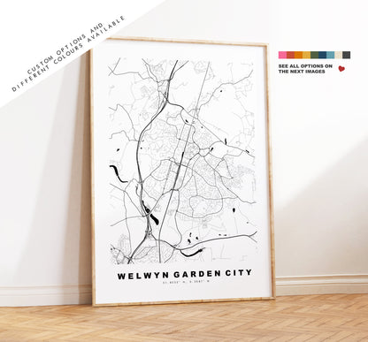 Welwyn Garden City Map Print - Minimalist City Map Poster - Map Art - UK - Welwyn Print - Welwyn Poster - Different Colours Available