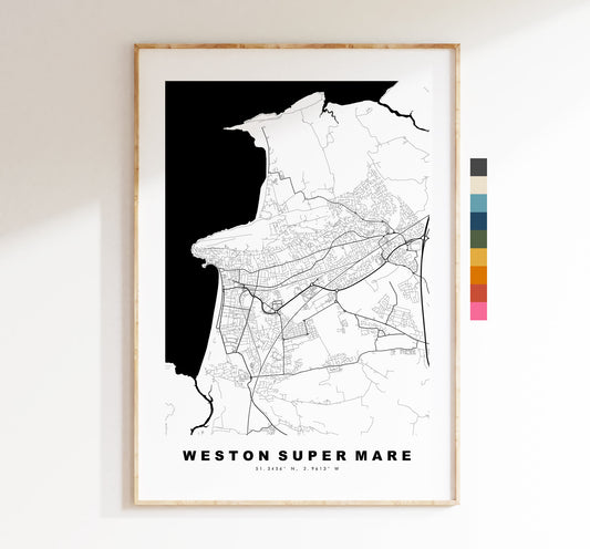 Weston Super Mare Map Print - Minimalist City Map Poster - Map Art - UK - Weston Print - Weston Poster - Different Colours Available