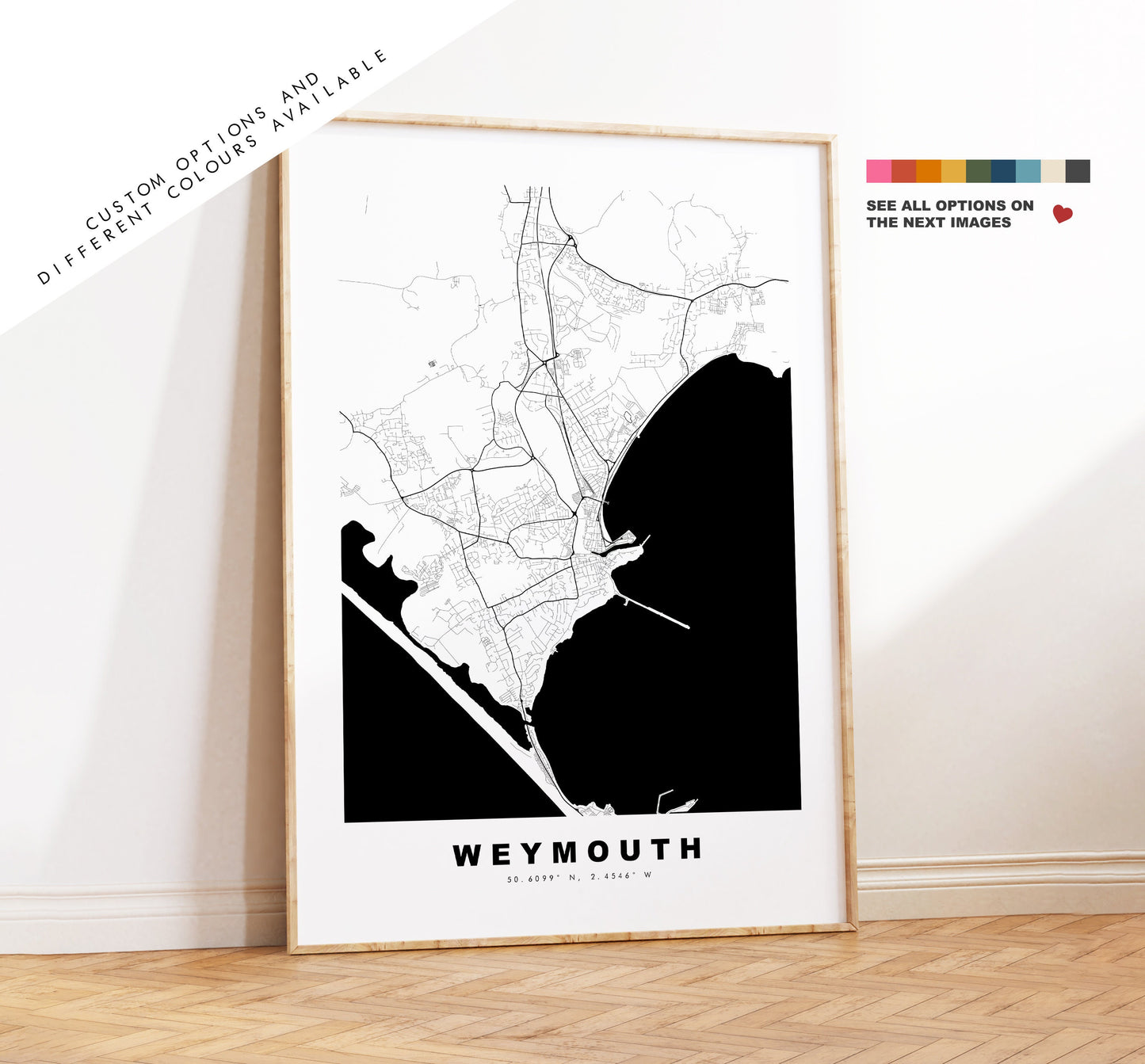 Weymouth Map Print - Minimalist City Map Poster - Map Art - UK - Weymouth Print - Weymouth Poster - Different Colours Available