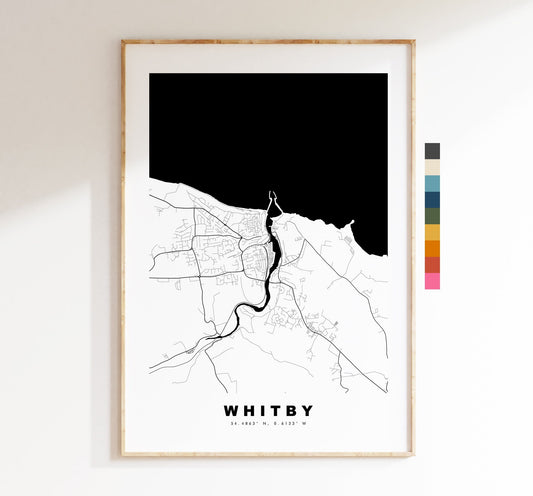 Whitby Map Print - Minimalist City Map Poster - Map Art - UK - Whitby Print - Whitby Poster - Different Colours Available