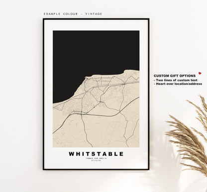 Whitstable Map Print - Minimalist City Map Poster - Map Art - UK - Whitstable Print - Whitstable Poster - Different Colours Available