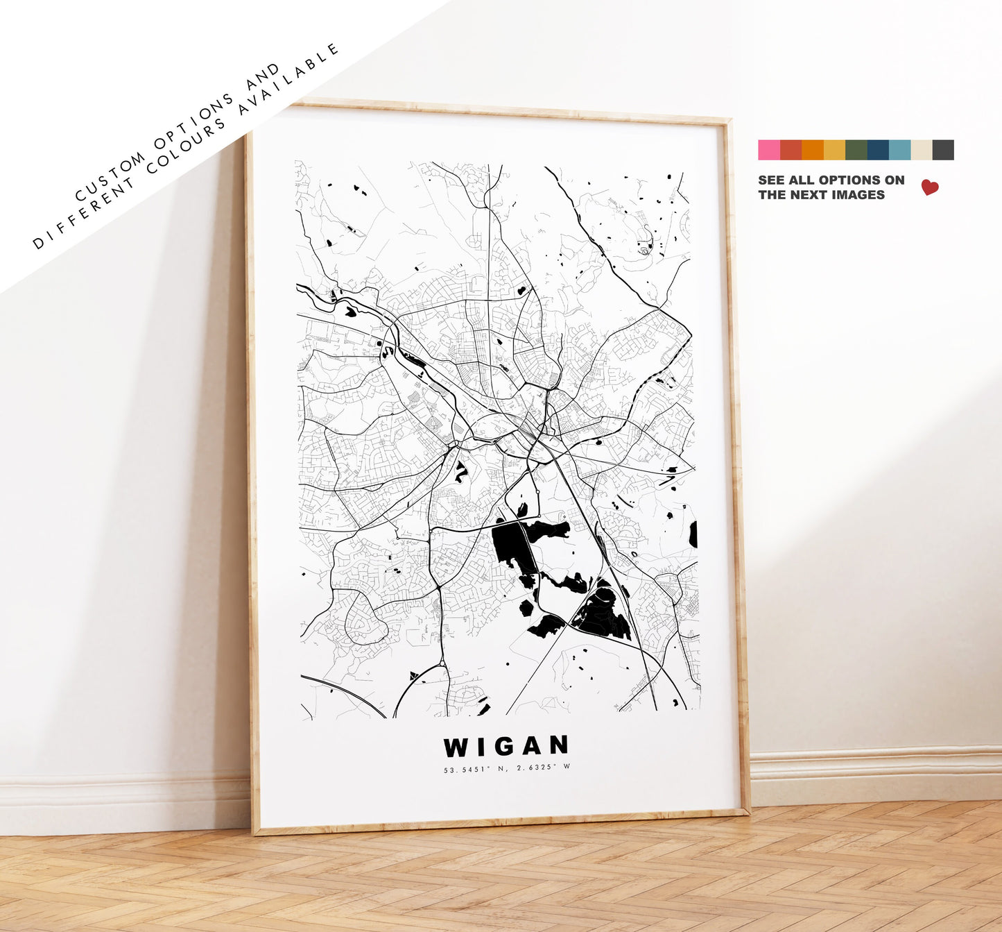 Wigan Map Print - Minimalist City Map Poster - Map Art - UK - Wigan Print - Wigan Poster - Different Colours Available