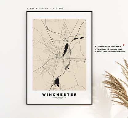 Winchester Map Print - Minimalist City Map Poster - Map Art - UK - Winchester Print - Winchester Poster - Different Colours Available