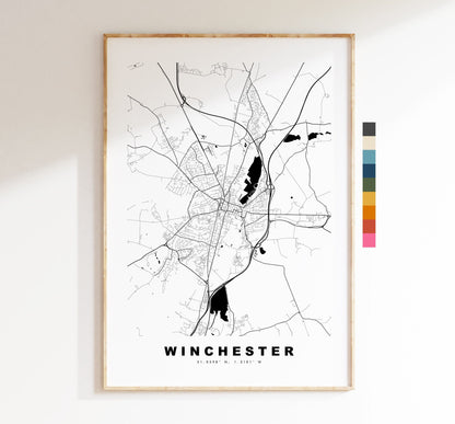 Winchester Map Print - Minimalist City Map Poster - Map Art - UK - Winchester Print - Winchester Poster - Different Colours Available