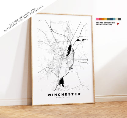 Winchester Map Print - Minimalist City Map Poster - Map Art - UK - Winchester Print - Winchester Poster - Different Colours Available