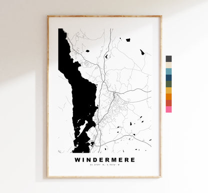 Windermere Map Print - Minimalist City Map Poster - Map Art - UK - Windermere Print - Windermere Poster - Different Colours Available